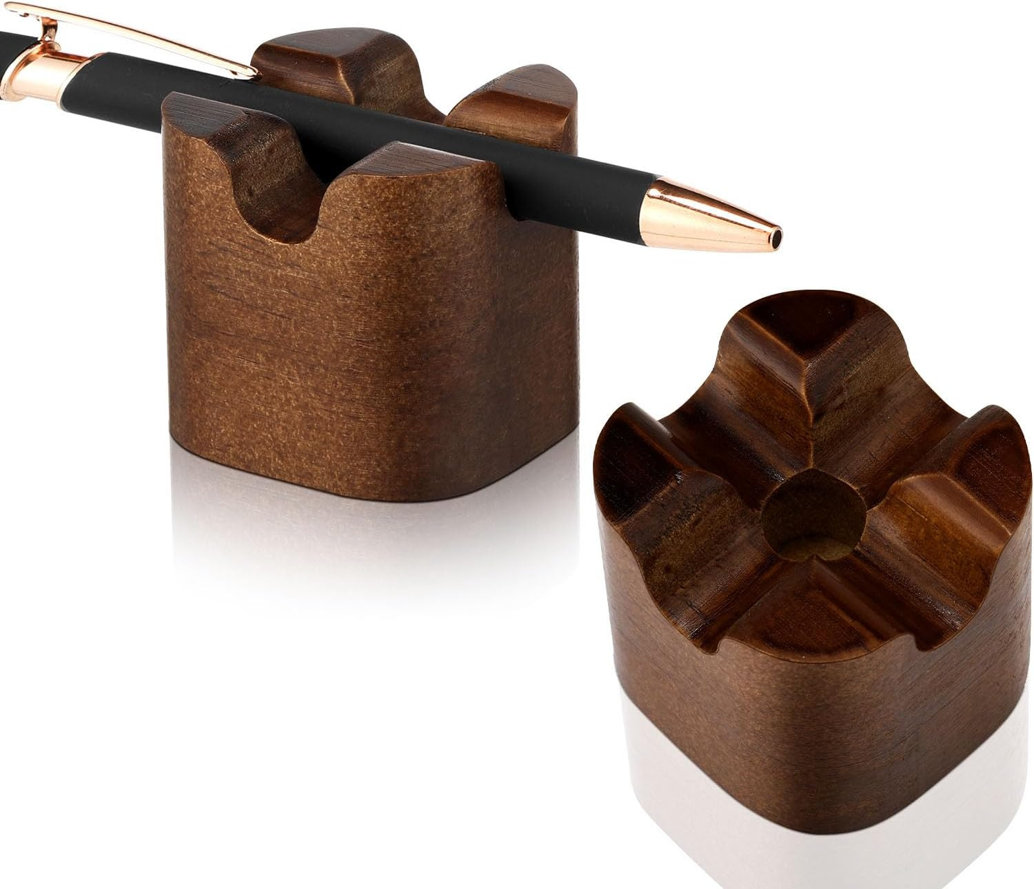 2 Pcs Wood Fountain Pen Holder Wooden Pencil Holder Minimalist Pen Rest Desk Sta