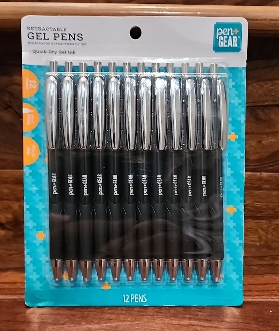 PEN + GEAR Retractable 0.7mm Gel Pens Black Ink Pack of 12- BRAND NEW