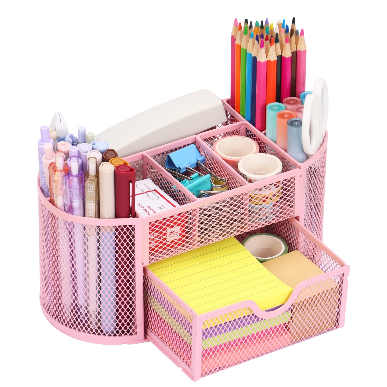 EOOUT Pink Desk Organizer, Pen Holder for Desk and Accessories, Mesh Desk Org…