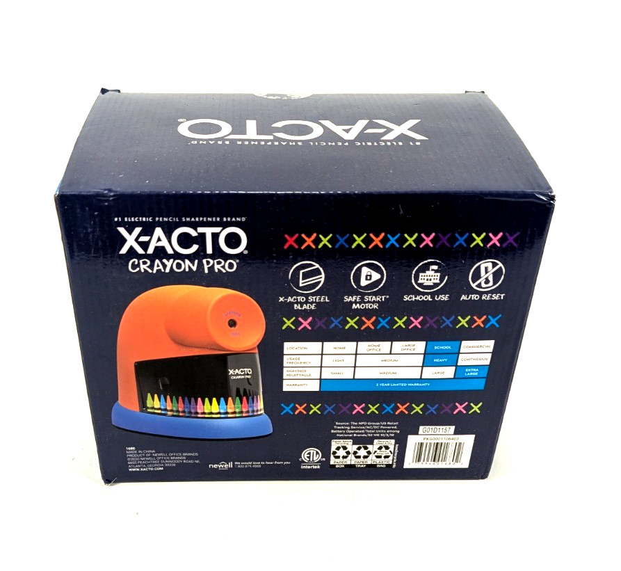 X-ACTO Crayon Pro Electric Sharpener, Safestart Automatic Motor, New In Box!