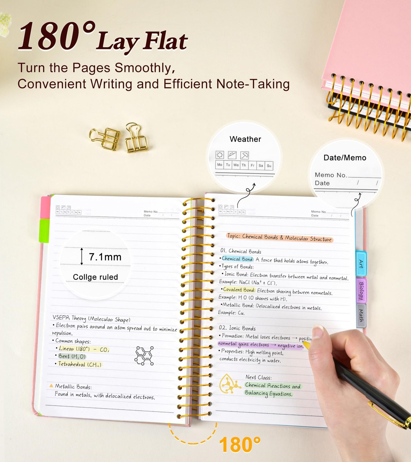 5 Subject Notebook College Ruled, A5 Hardcover Spiral Notebook with Removable…