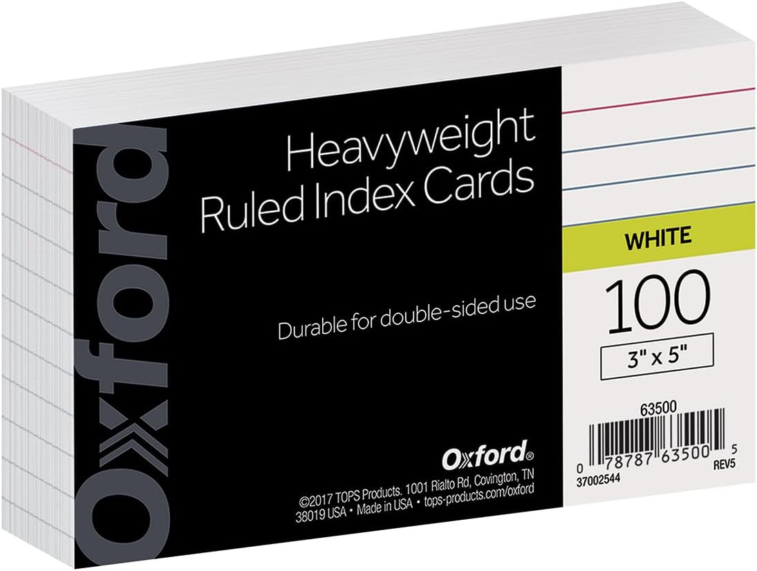 Heavyweight Ruled Index Cards, 3″ x 5″, White, 100 Per Pack (63500)