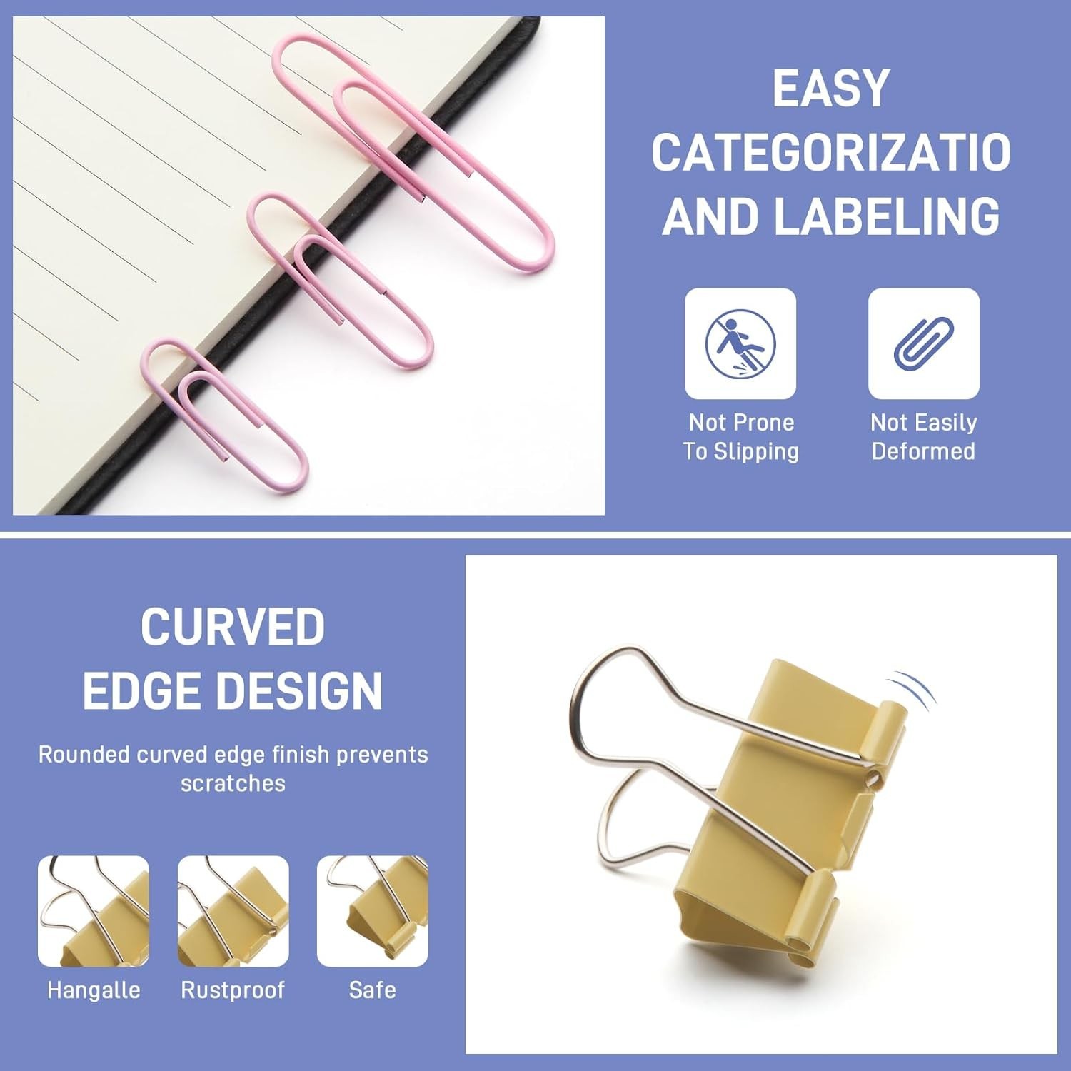 240PCS Colored Assorted Size Paper Clips and Binder Clips, Paperclips Large M…