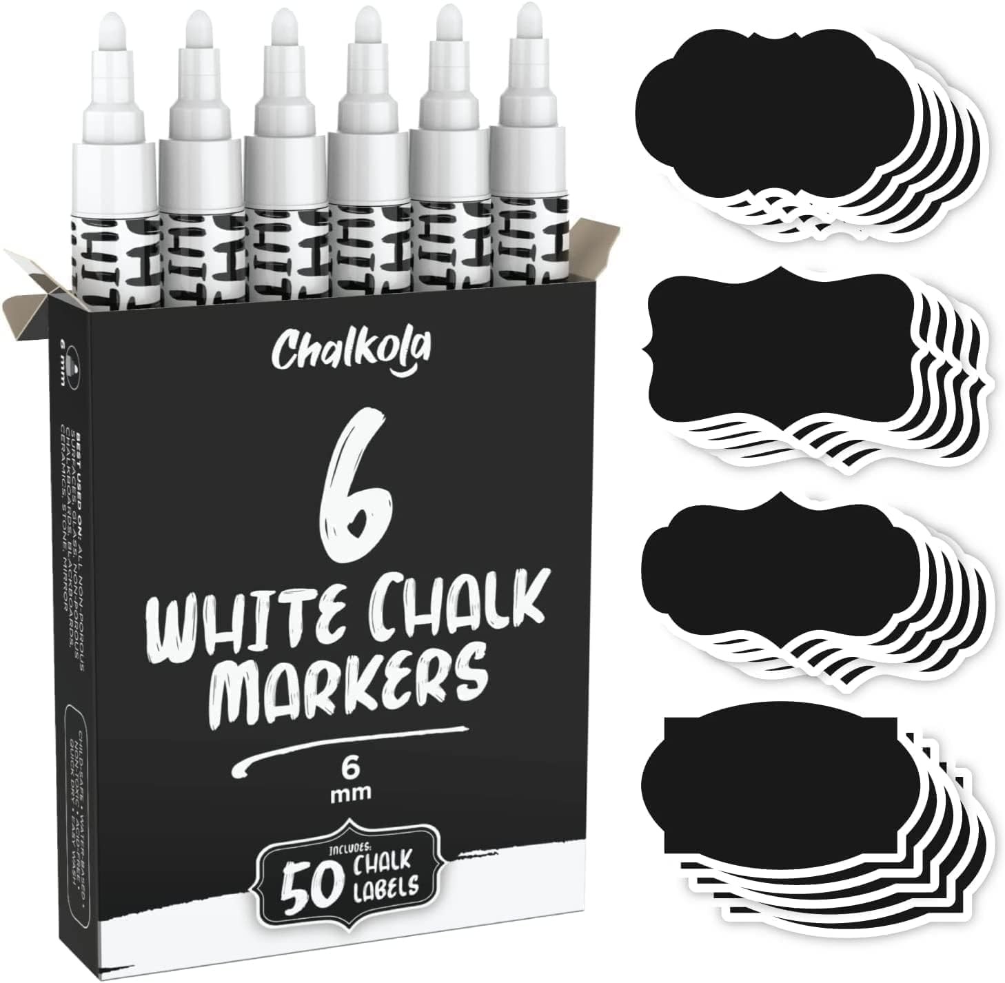White Chalk Markers (6 Pack, 6mm Reversible Tip) – White Dry Erase Liquid Cha…