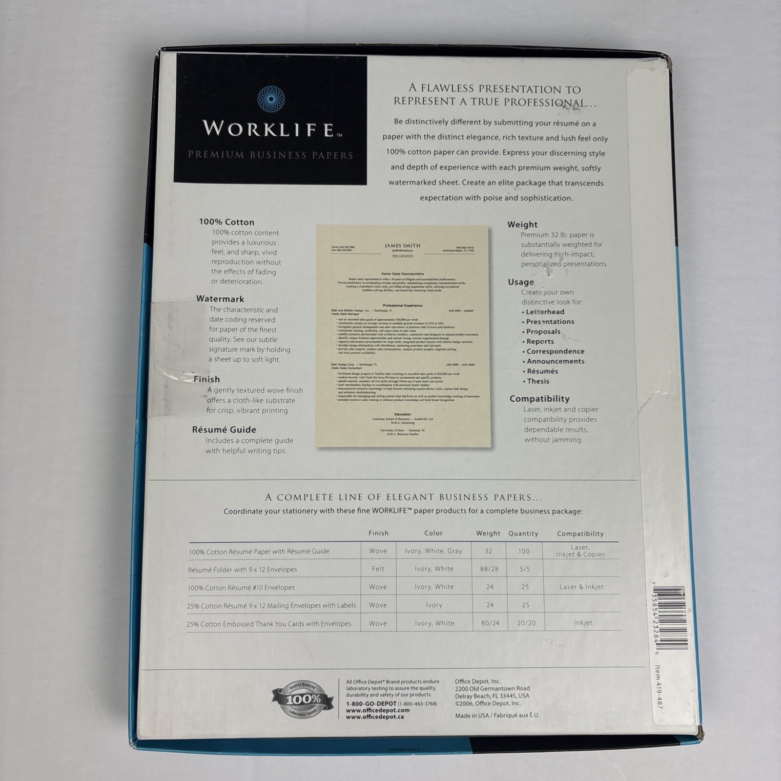 Worklife Cotton Resume Paper 32 lb Ivory Finely Texture Woven Finish 8.5×11