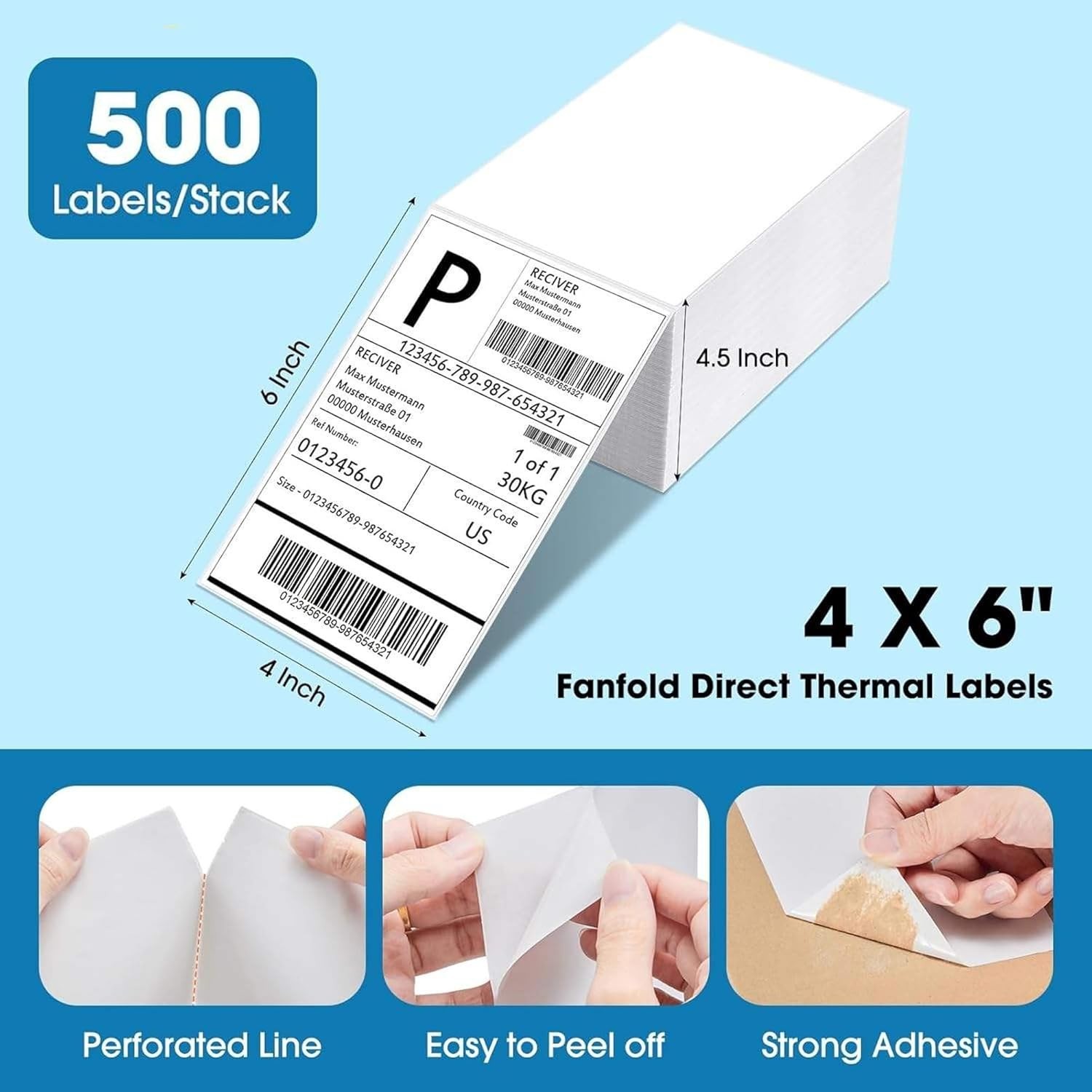 4000 Bulk 4×6 Thermal Shipping Labels – Fanfold Waterproof Adhesive Labels