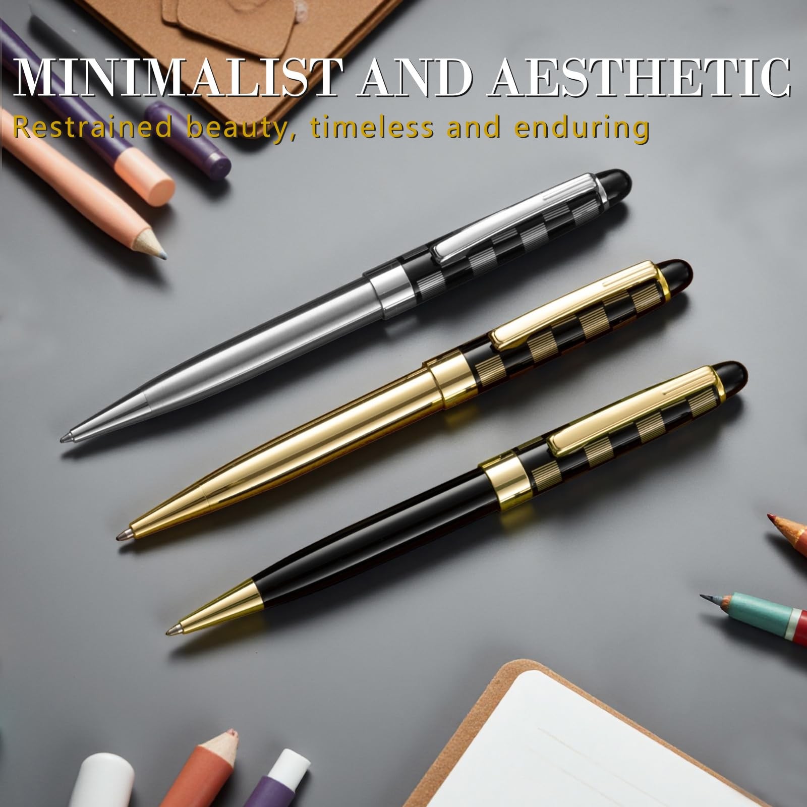 Retractable Metal Ballpoint Pens，Minimalist and Stylish，1.0mm Medium Point Bl…