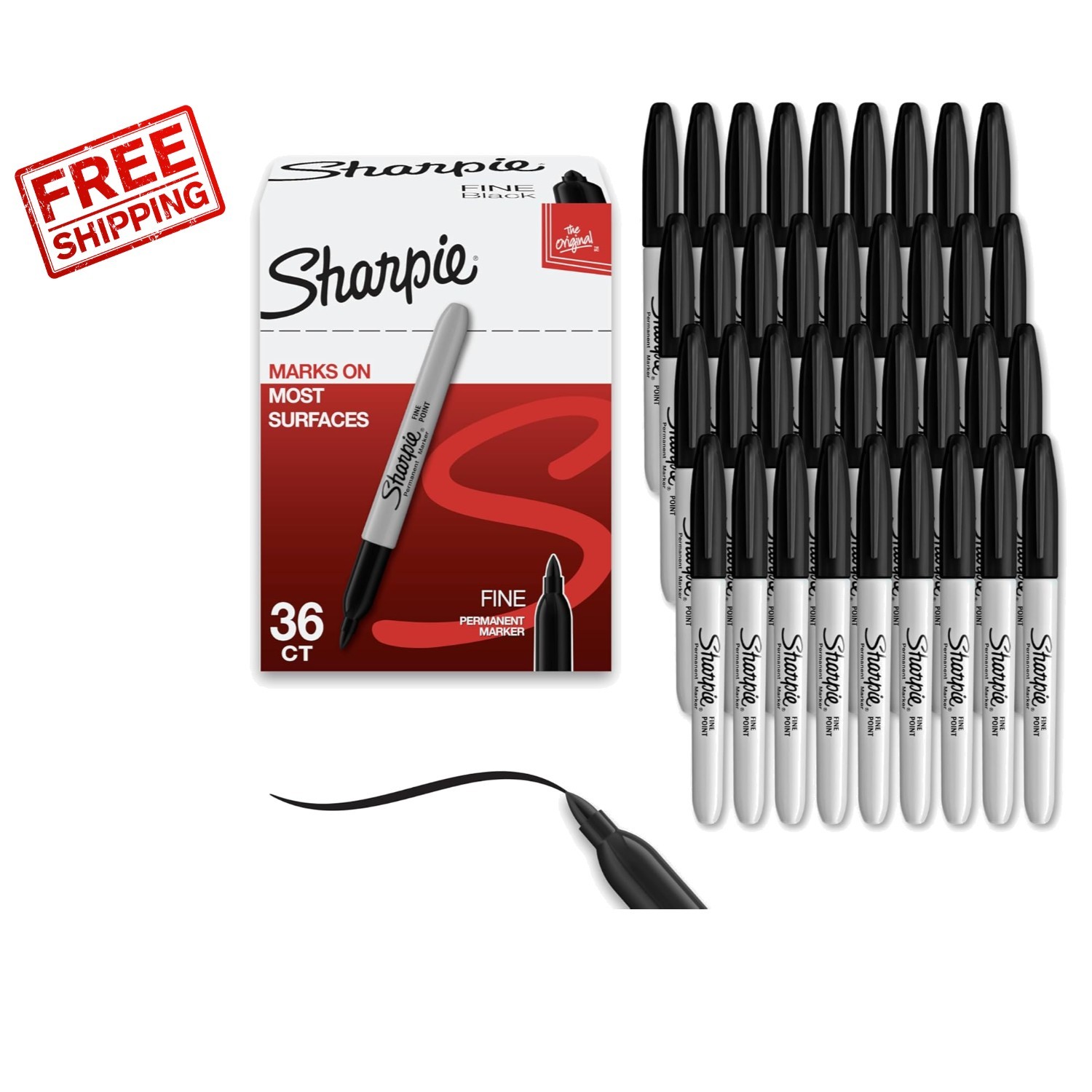 Vivid Black Permanent Markers Fine Tip Set – 36 Count for Artists & Crafters