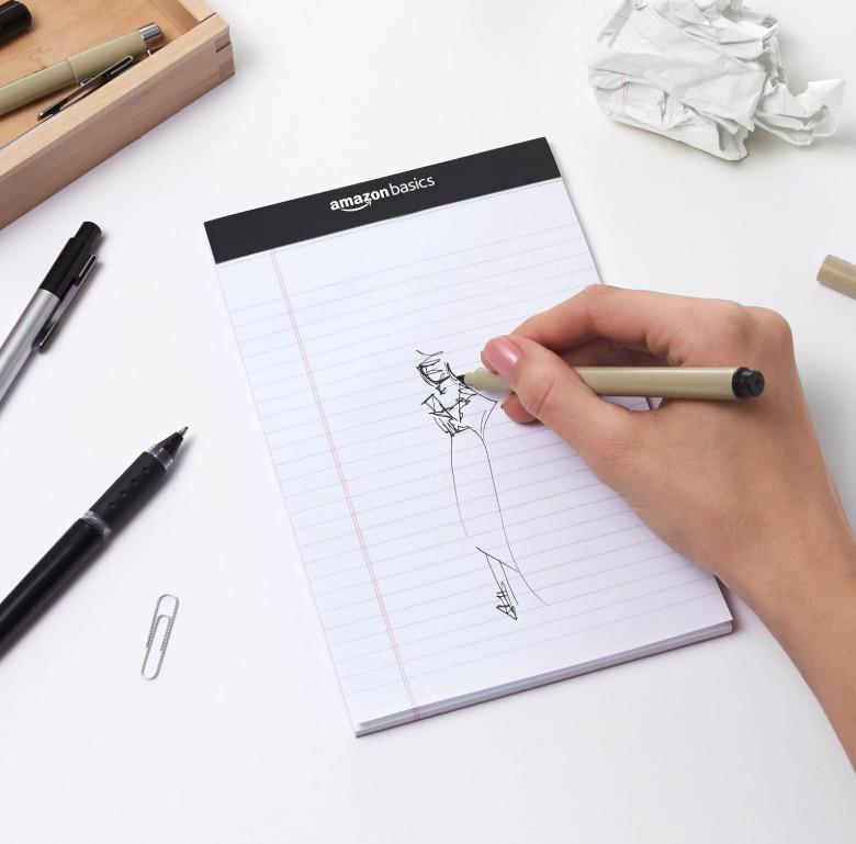 Narrow Ruled Lined Writing Note Pad, 5 Inch X 8 Inch, White, 12 Pack of 50 page
