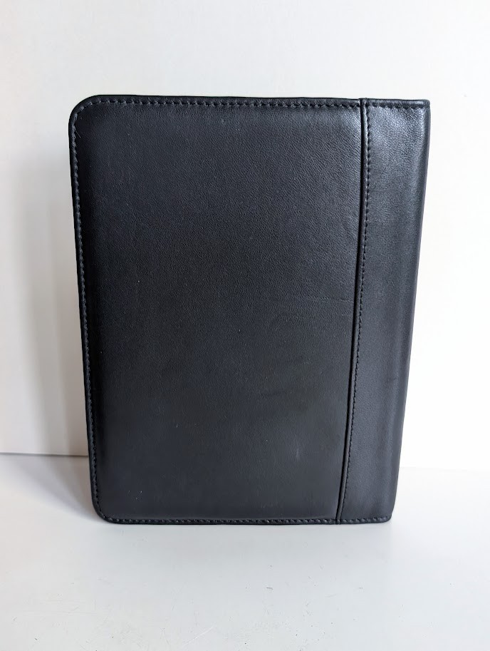 Black Nappa Leather Padded Planner Binder NASDAQ Engraved Notepad