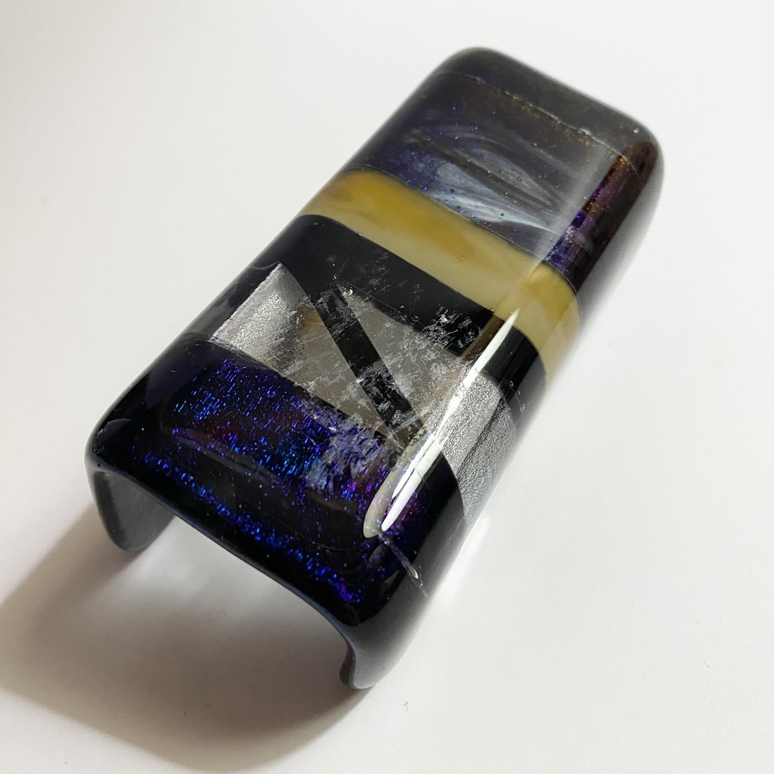 Fused Glass Dichroic Multicolored Business Card Holder Artist Signed