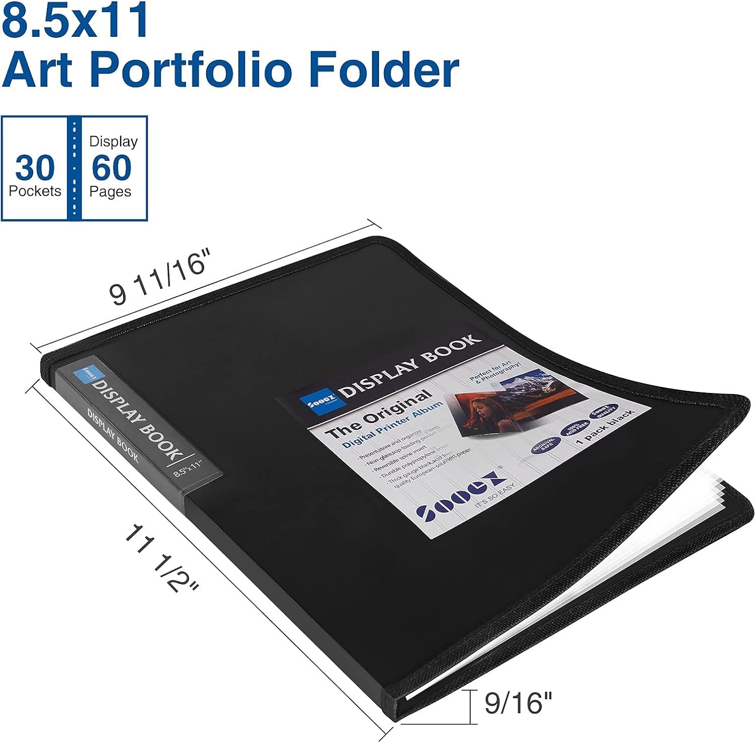 30-Pocket Binder, Clear Sleeves 8.5″ x 11″ Art Portfolio Display Book Asst Color