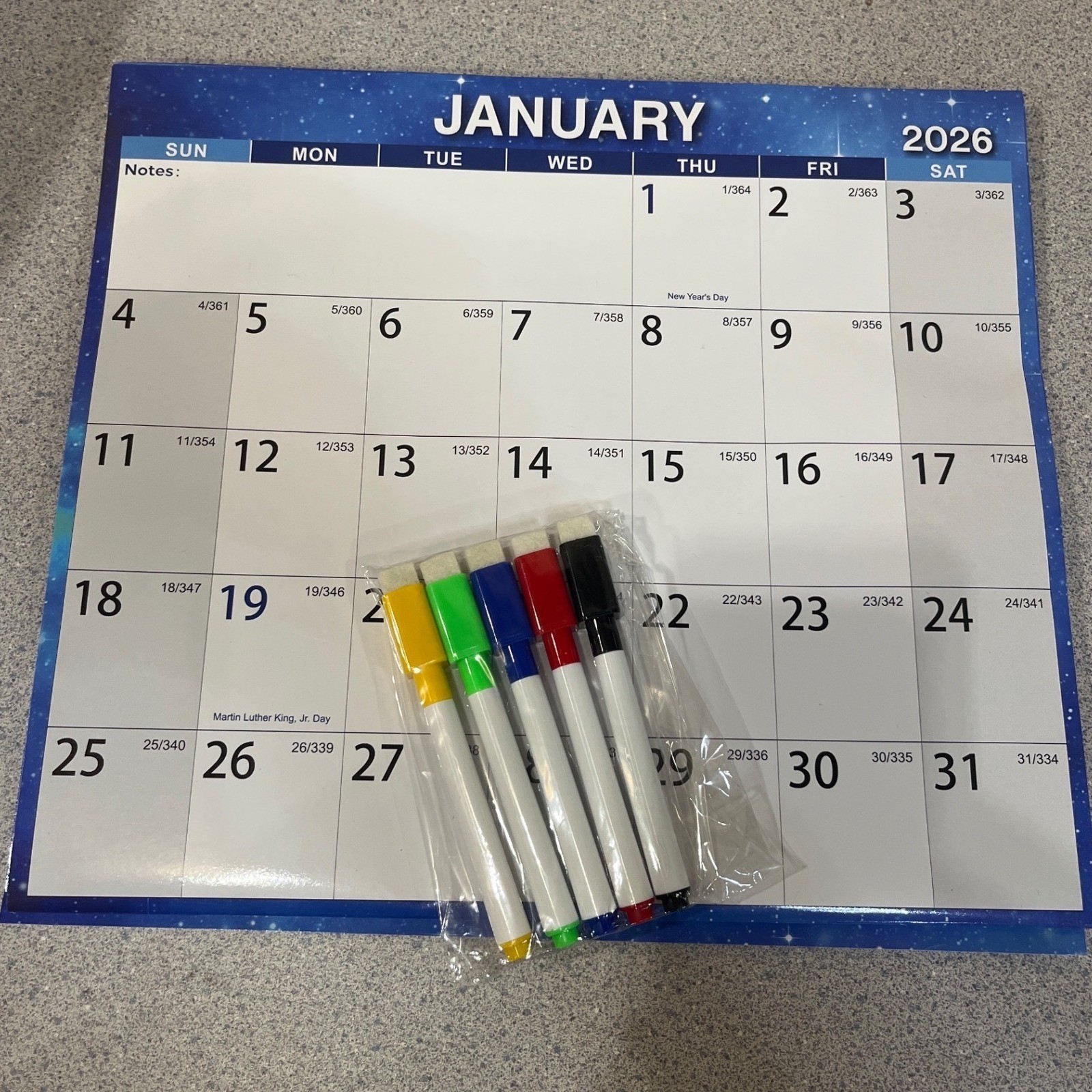 Vibrant Focus 2026-2027 Yearly Wall Calendar Planner Blue Star 34.7 x 22.8 XL