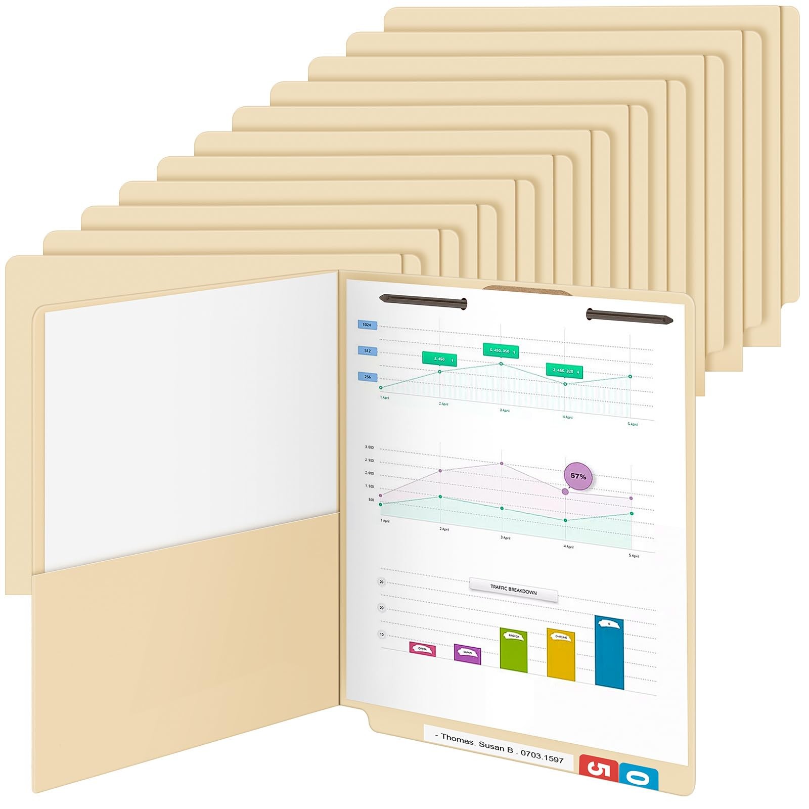 24 Pack Large Classification Folders with Pocket, Manila Pressboard File Fold…