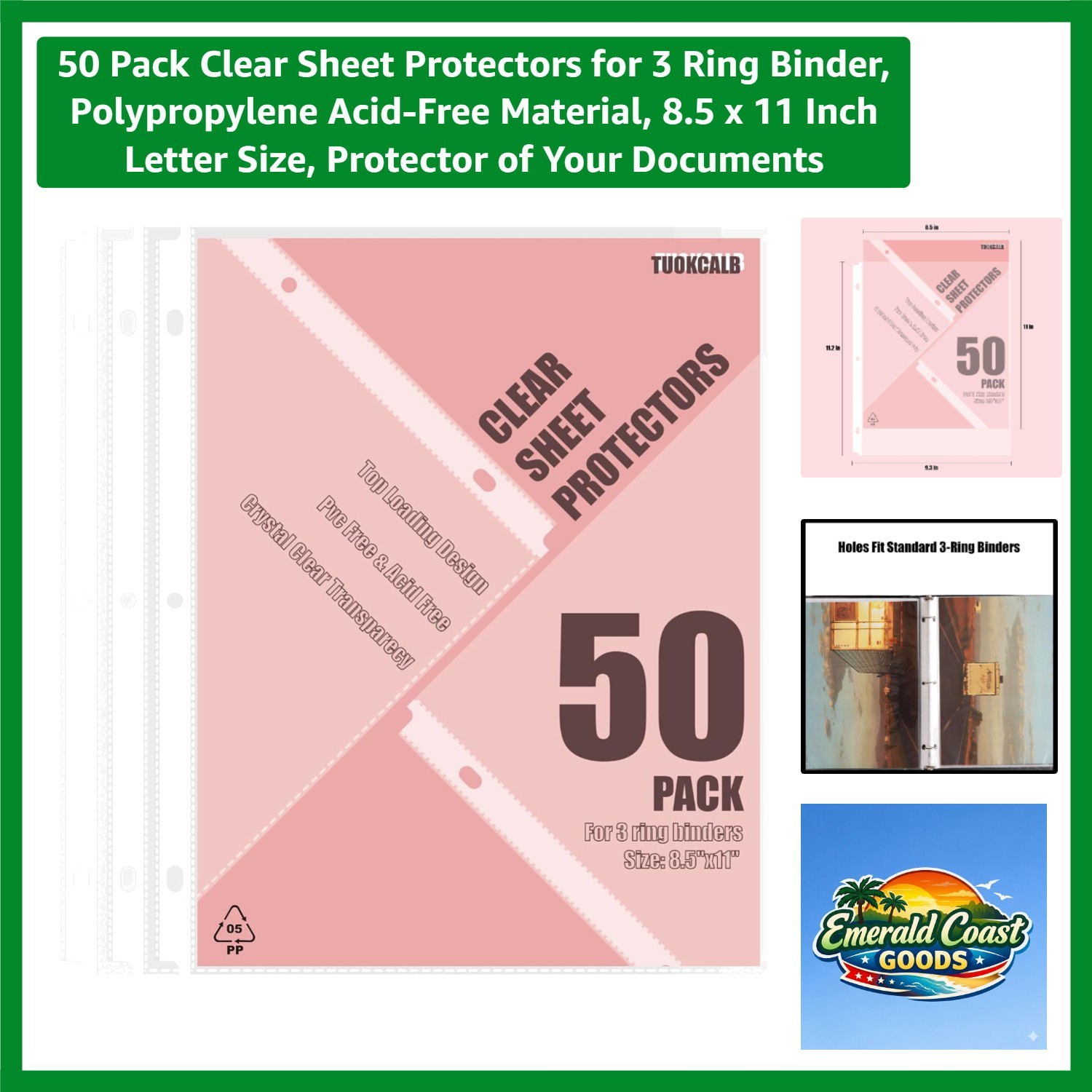 Durable Acid-Free Polypropylene Document Protectors – 50 Pack for Organizing
