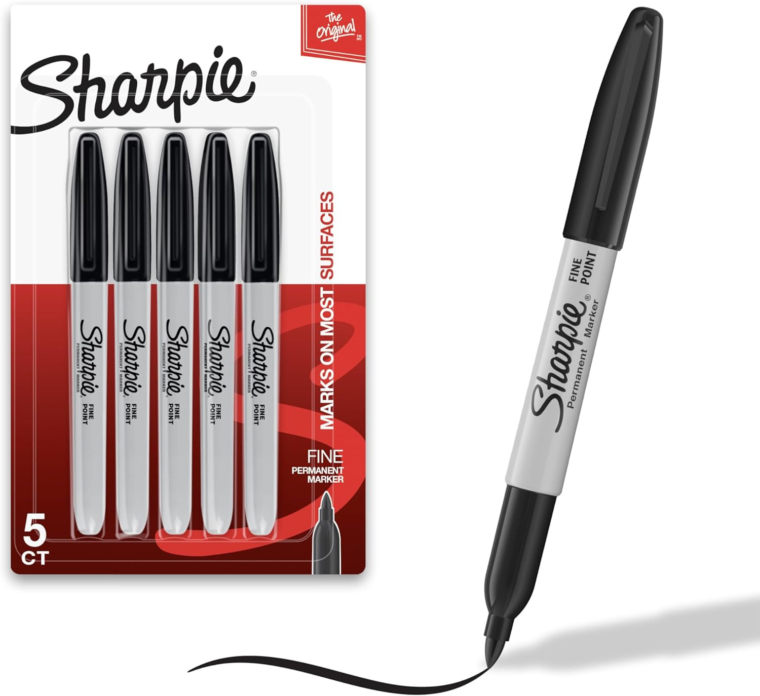 Permanent Markers, Fine Tip, Black, 5 Count – for Classroom, Office, & Home, Qui