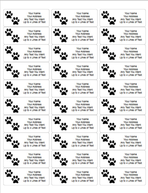 60 Custom Paw Print Pet Address Labels Dog Cat Animal 1″ x 2.625″ Free Shipping