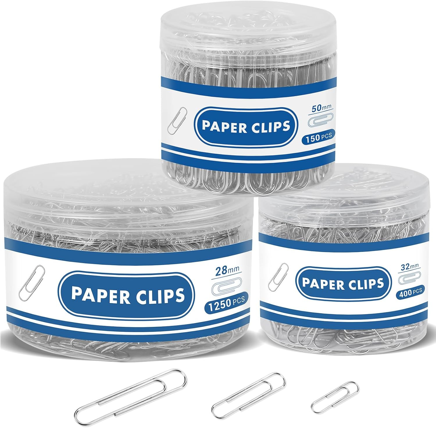 1800 Silver Paper Clips Assorted Sizes 50mm 33mm 28mm for Office School