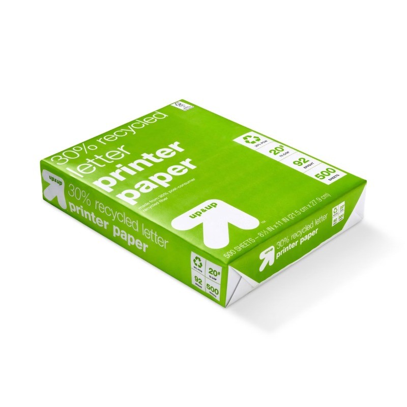 Printer Paper Letter Size 20lb 500ct White: 30% Recycled,8.5×11 In,92 Brightness