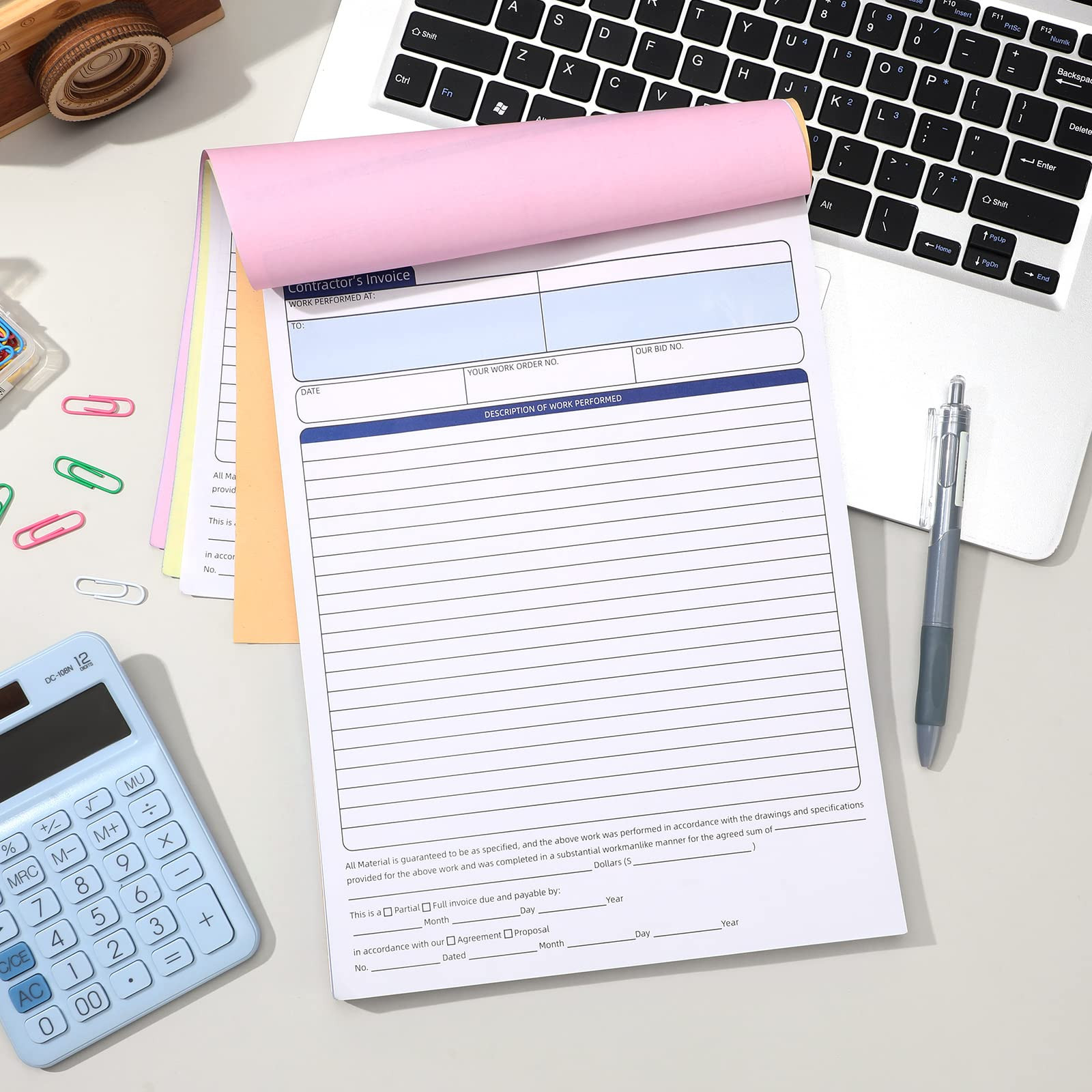 2 Pcs Contractors Invoice Book Carbonless Forms Receipt 8.5 x 11 Inch Work Order