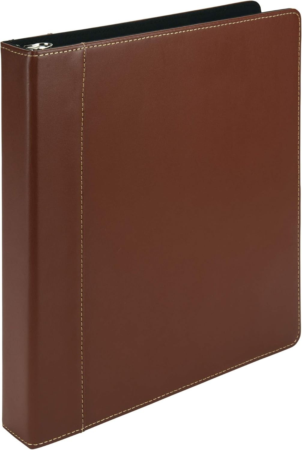 NEW 1 Inch 3 Ring Binder, Leather, Black with Contrast Stitching, 8.5X 11 In