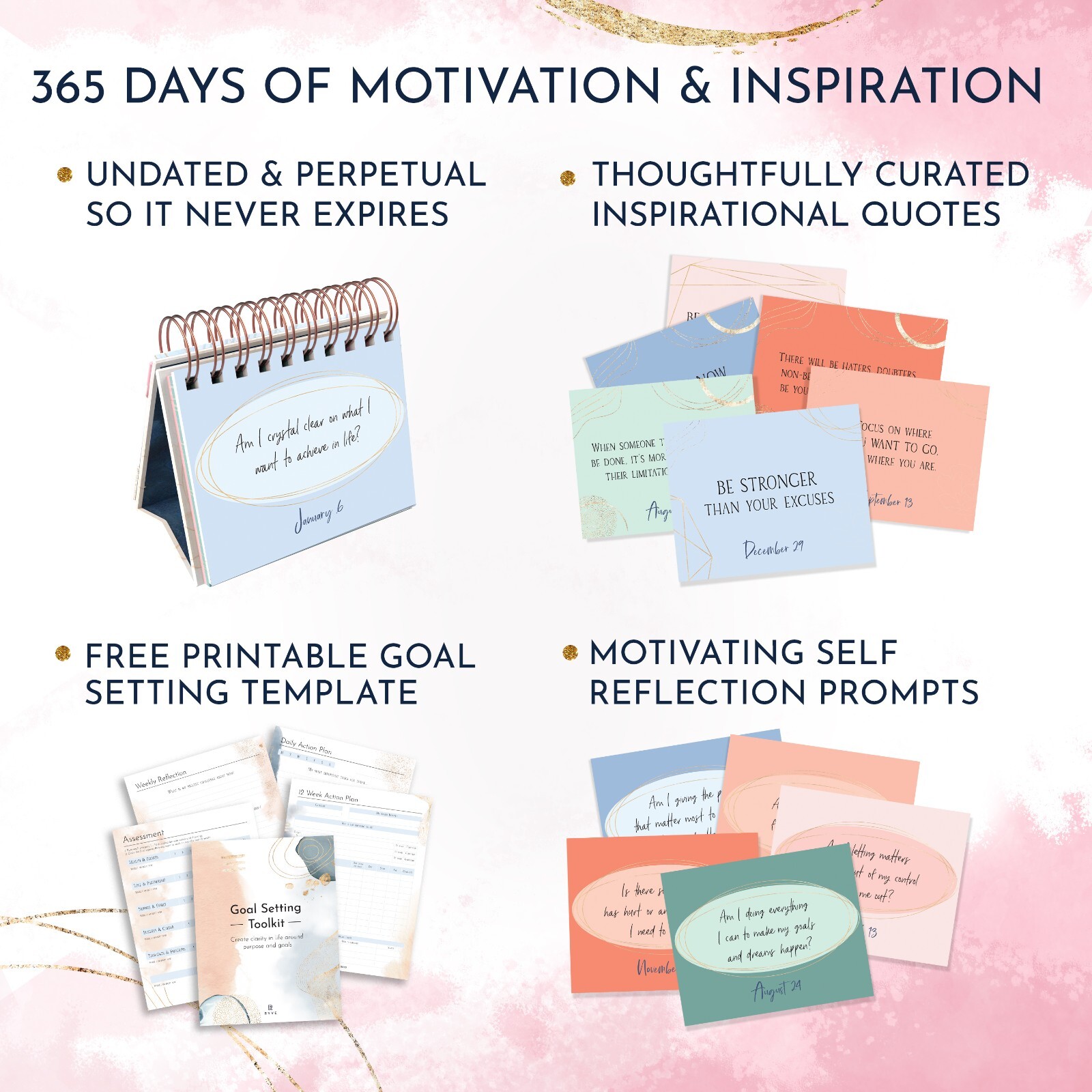 RYVE Inspirational Desk Calendar – Daily Flip Calendar with Motivational Quotes