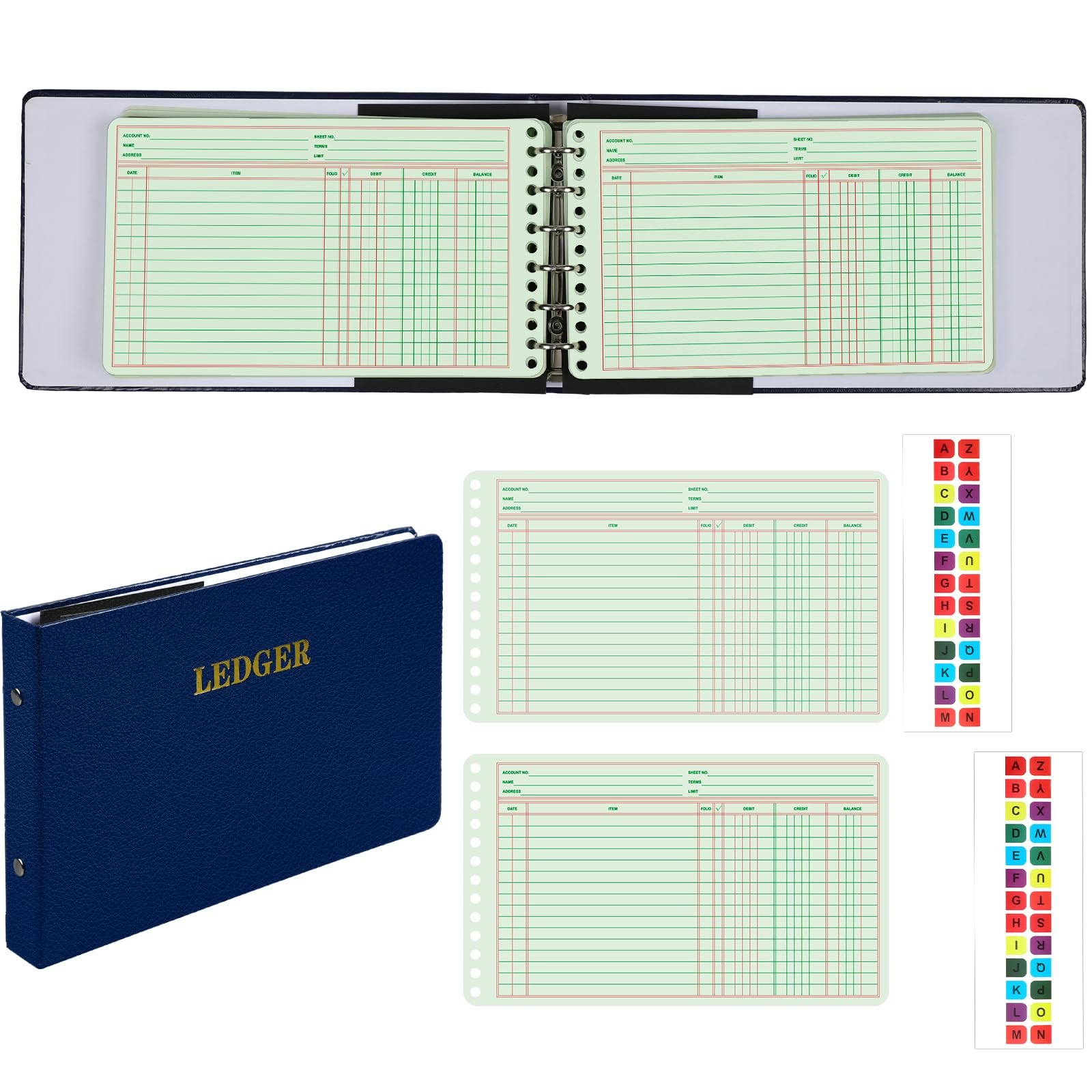 Skyygemm Ring Ledger Binder with 200 Pcs 5″x8.5″ Blue Cover, Yellow Sheets