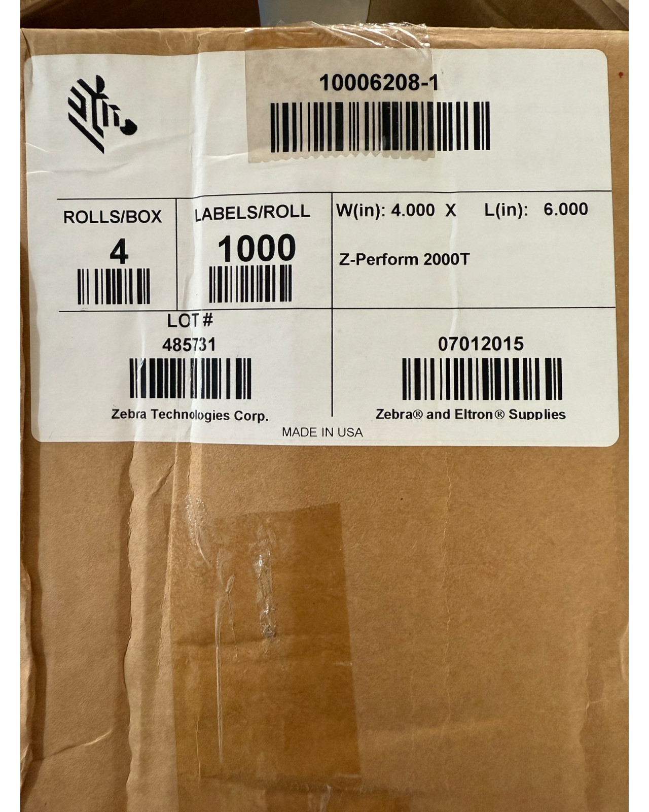 BOX OF (4) – ZEBRA 4×6 Yellow Thermal Transfer Labels Z-Perform 2000T 1000/Roll
