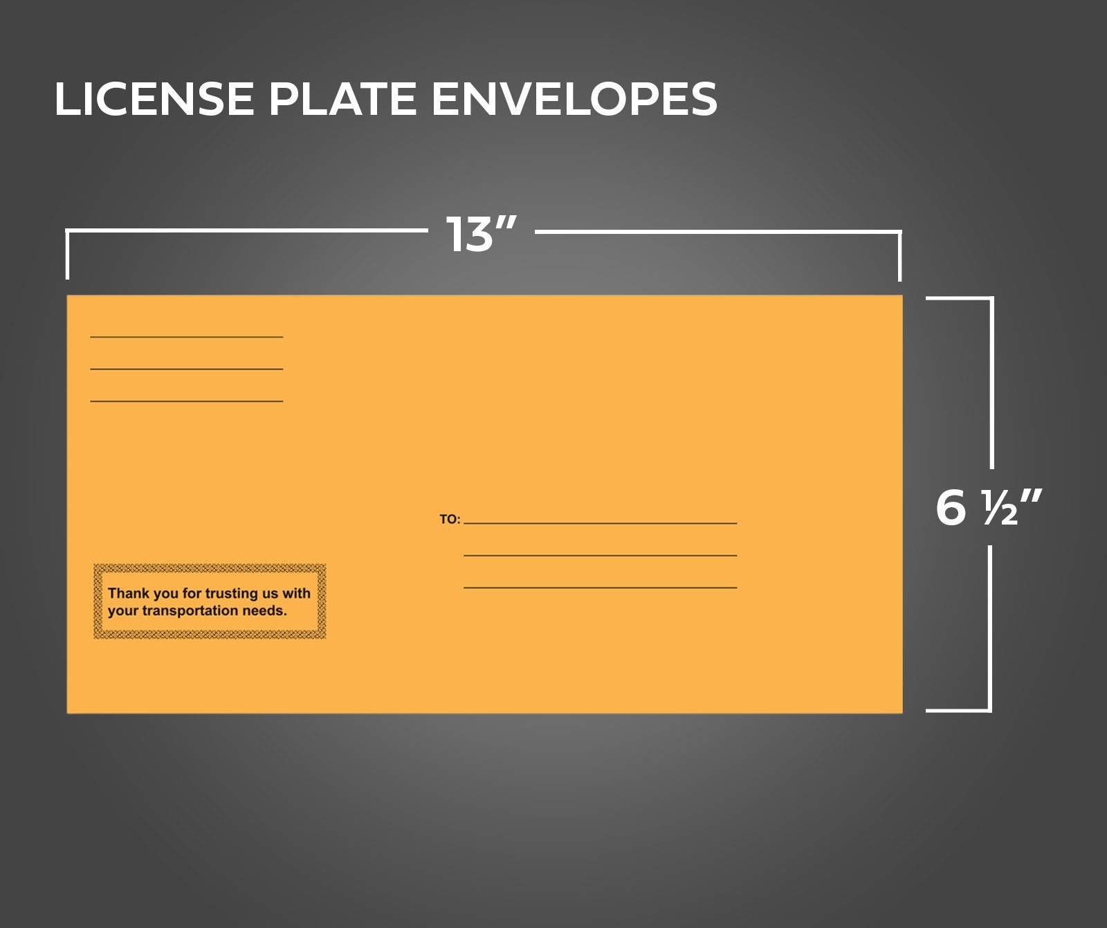 Printed License Plate Envelopes – Self Sealing – Press & Seal (100 per box)