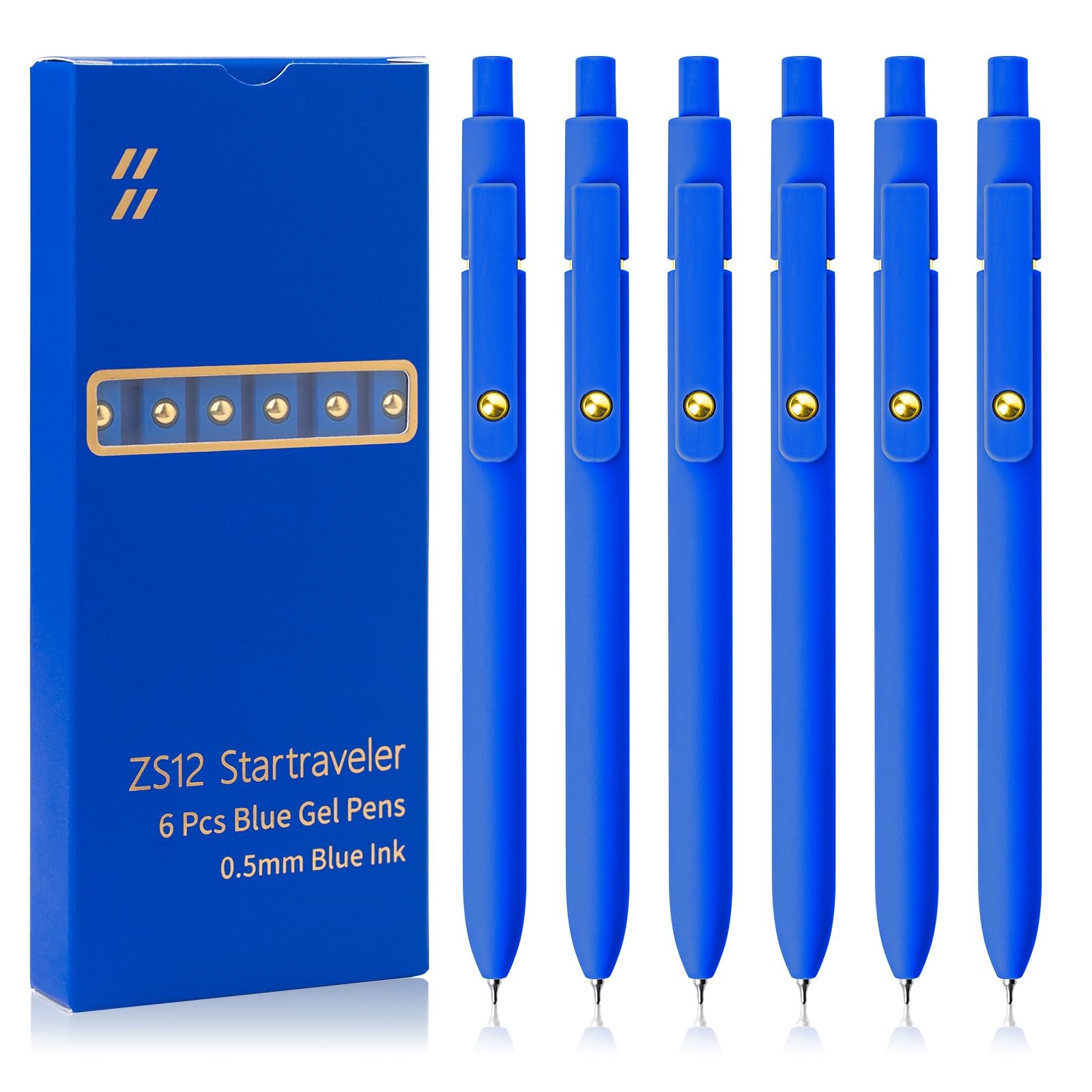 UIXJODO Blue Pens, 6 Pcs 1 Count (Pack of 6), 6 Gold – Ink