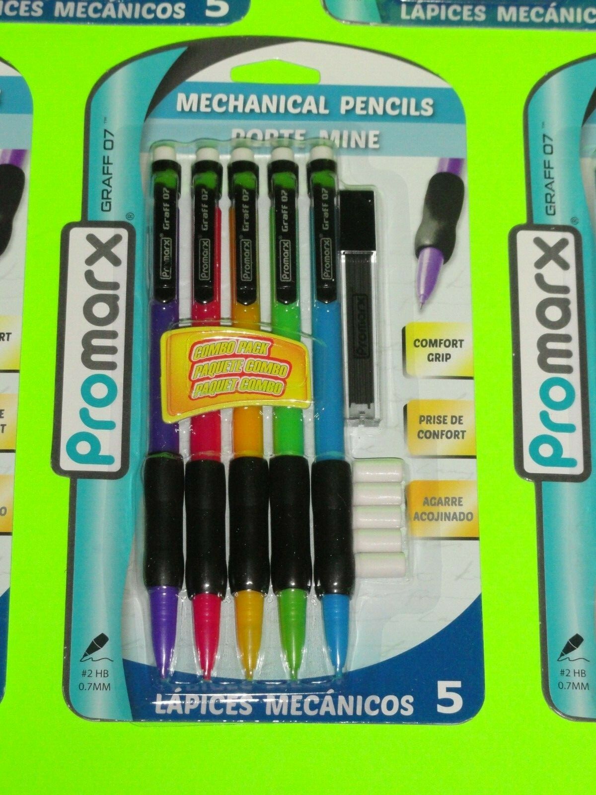(5x 5 PK)=25 Mechanical Pencils Comfort Grip #2 HB 0.7mm Extra Lead + Erasers