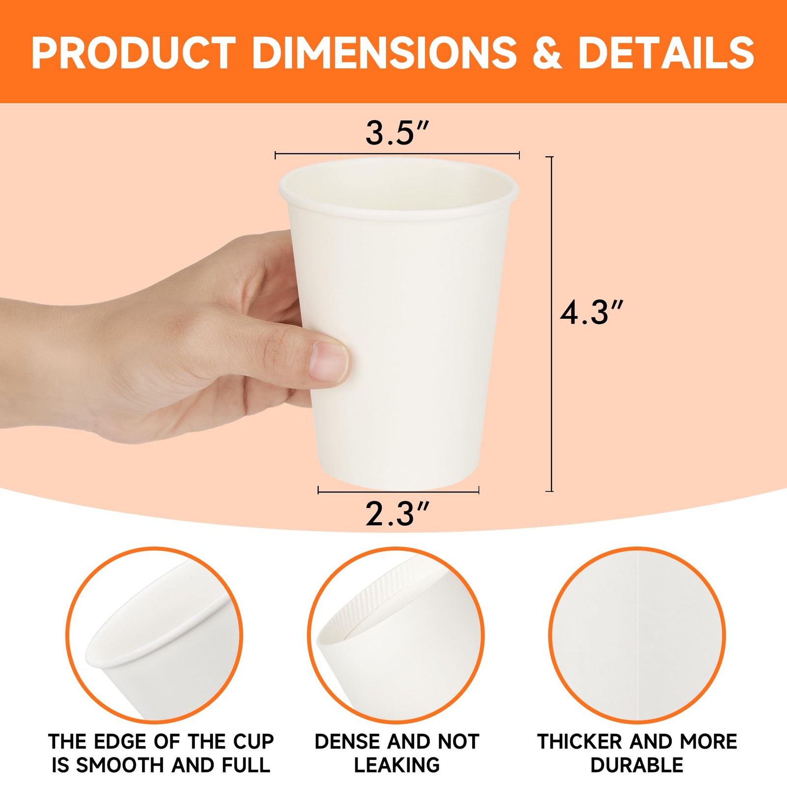 METAPRINT Disposable Paper Cups 12 oz [100 Pack], 12 oz-Cups Only, White