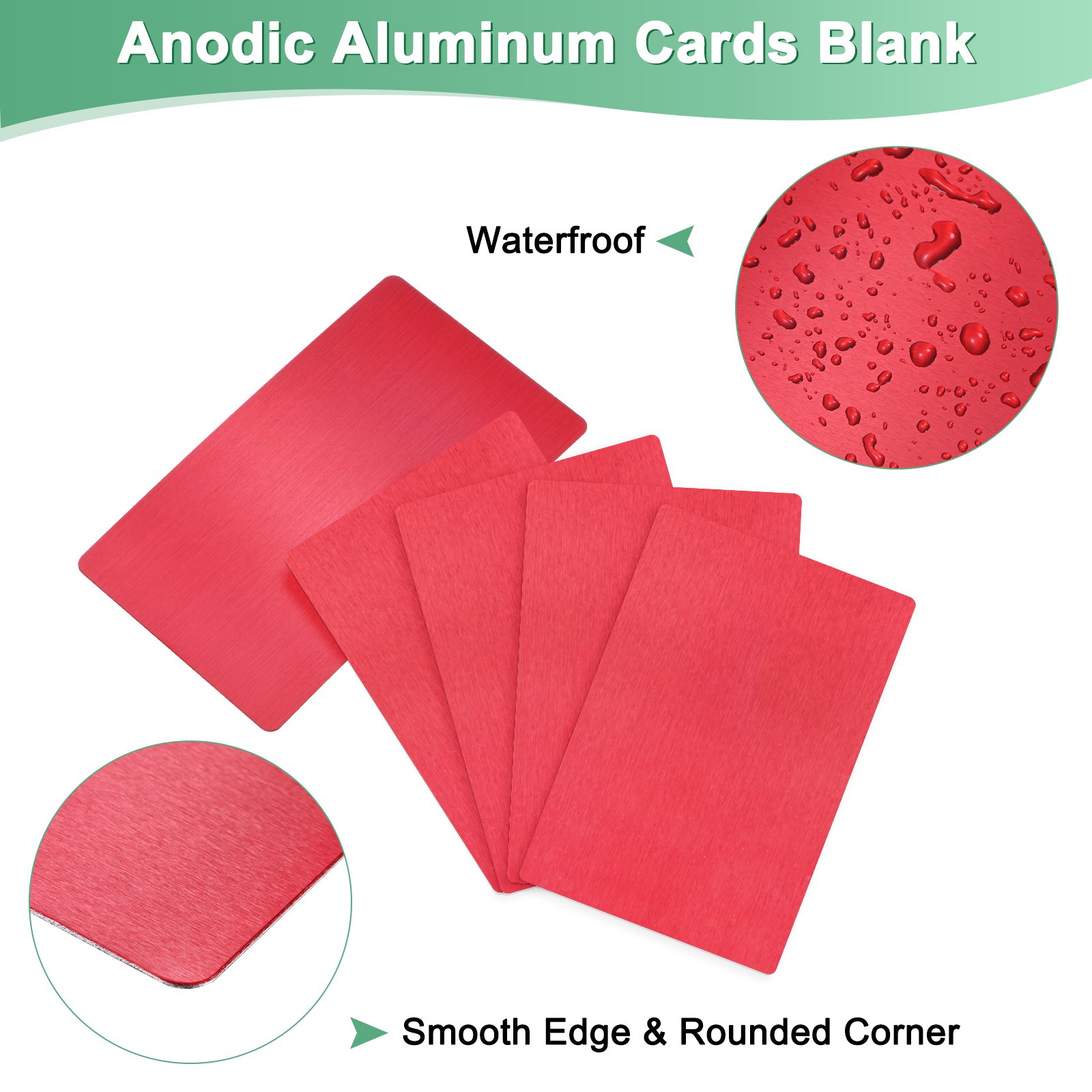 5-Pack Metal Business Card Blanks, 66x45x0.5mm Aluminum Red
