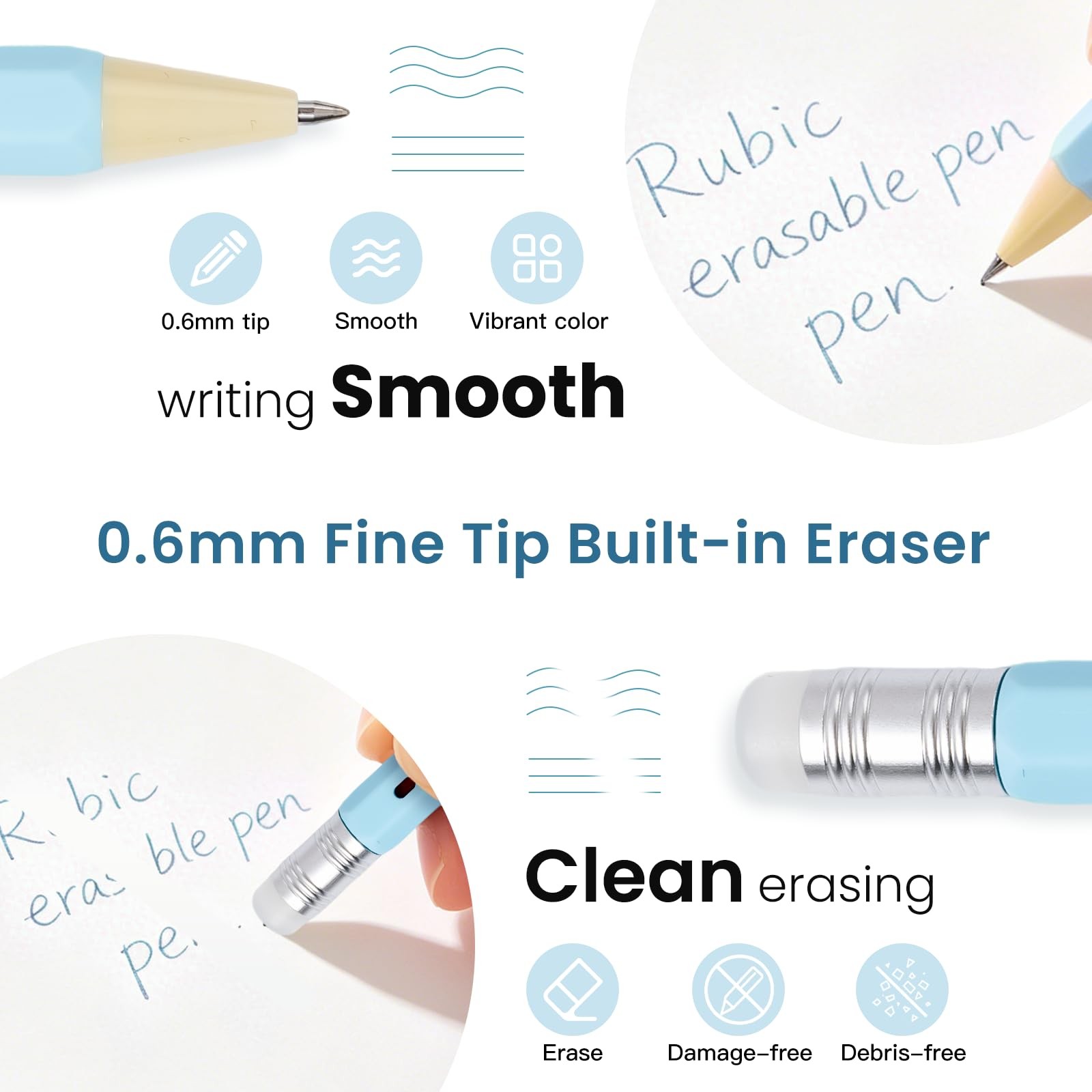 RUBIC Erasable Gel Pens Set, Bright Basic 9 Assorted Colors, 0.6mm Retractabl…