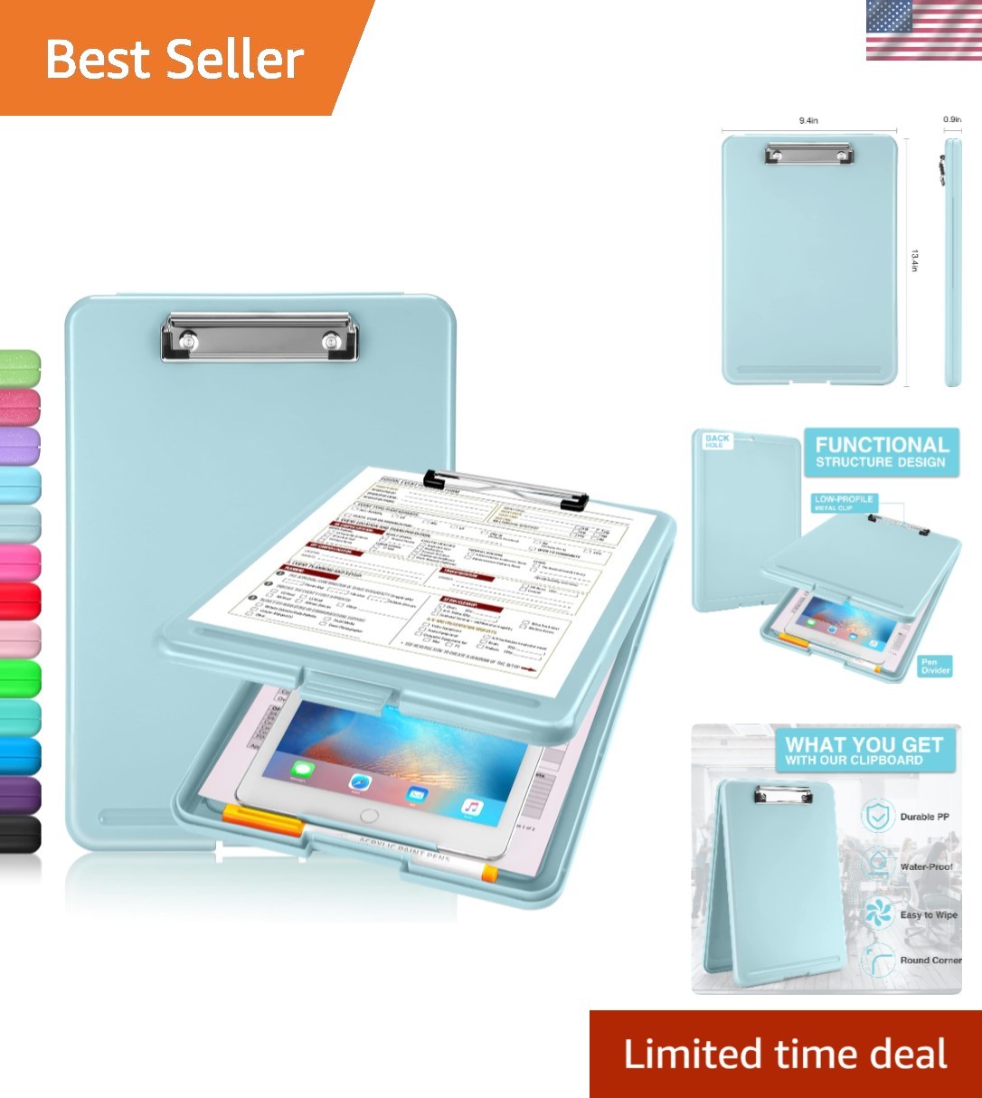 Durable Clipboard with Storage – Low Profile Clip for Professionals & Teachers