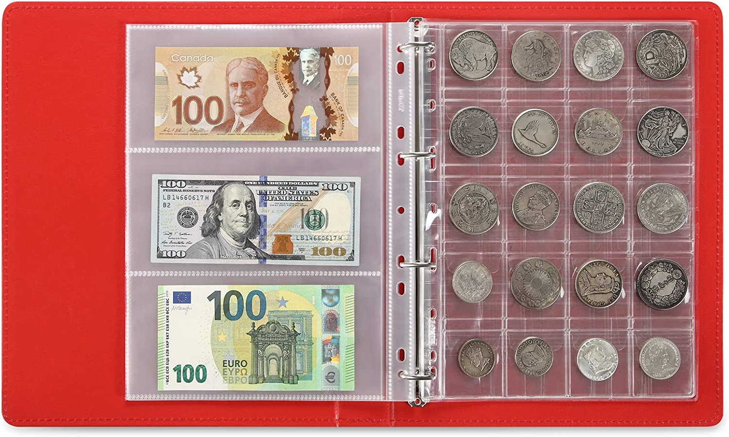 Empty Premium PU Classic Binder, 4 Ring Binder Albums Stockbook for Stamps, Docu