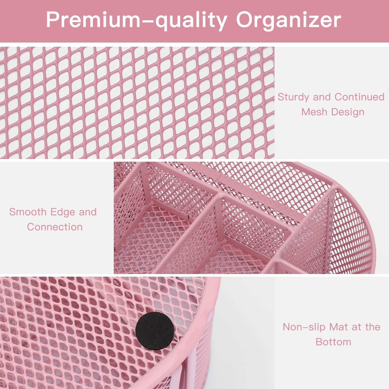 EOOUT Pink Desk Organizer, Pen Holder for Desk and Accessories, Mesh Desk Org…