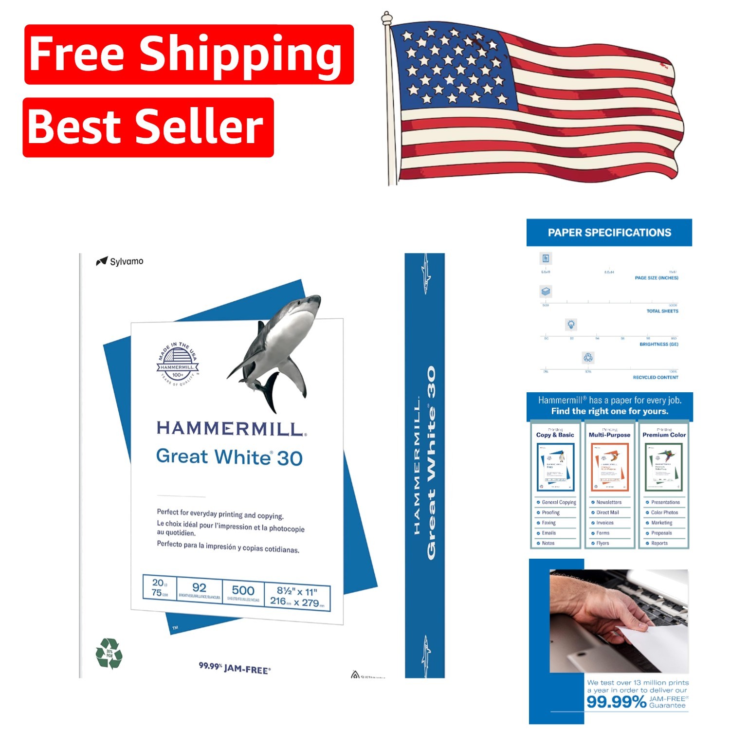 Great White 8.5×11 Recycled Paper – 500 Sheets, 30% Post-Consumer Fiber