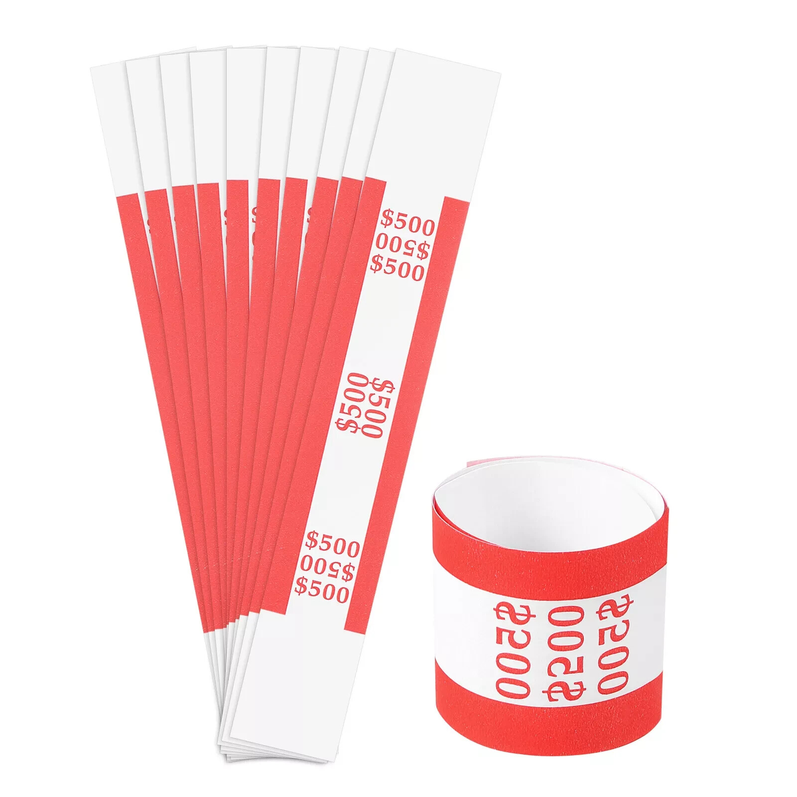 10 Self-Sealing Red Bill Straps Holds $500 Bill Wrappers Currency Bands