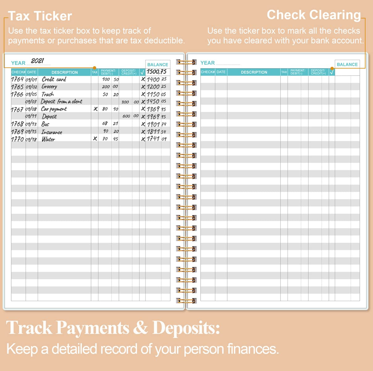 Heveboik Check Registers for Personal Checkbook – A5 Checkbook Register for Pers