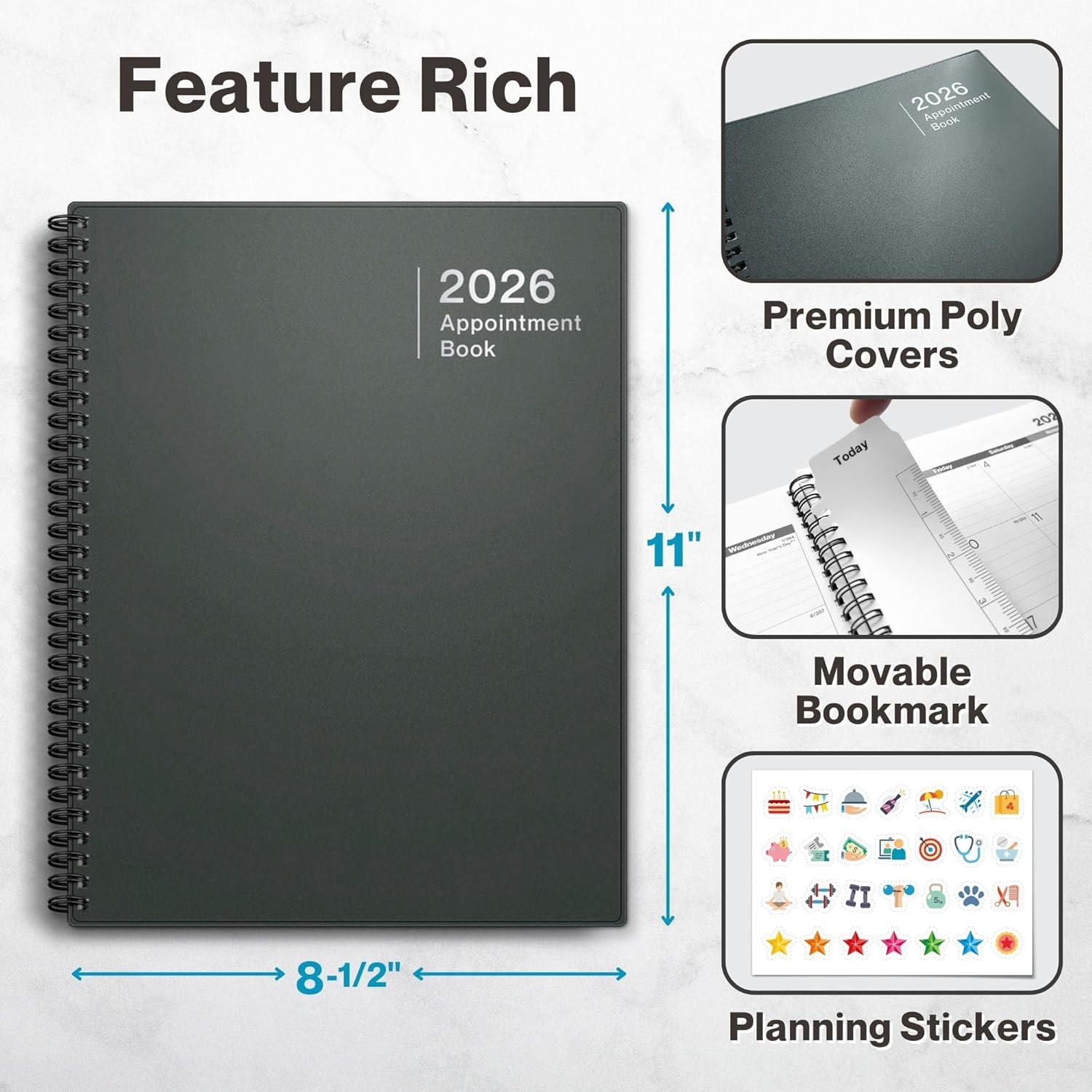 2026 Large Daily Planner with Paper, Laminated Tabs & Hourly Layout