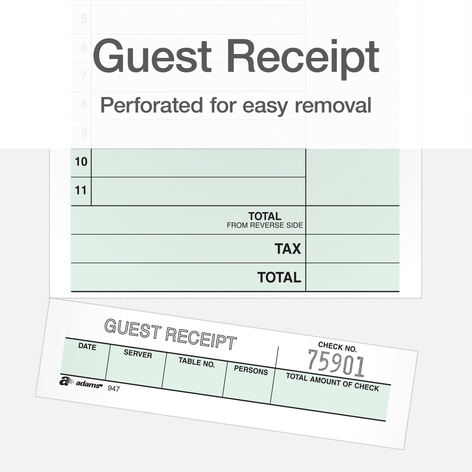 Adams Guest Check Unit Sets, 2-Part, Carbonless, White Bond/Tag, 4-1/4