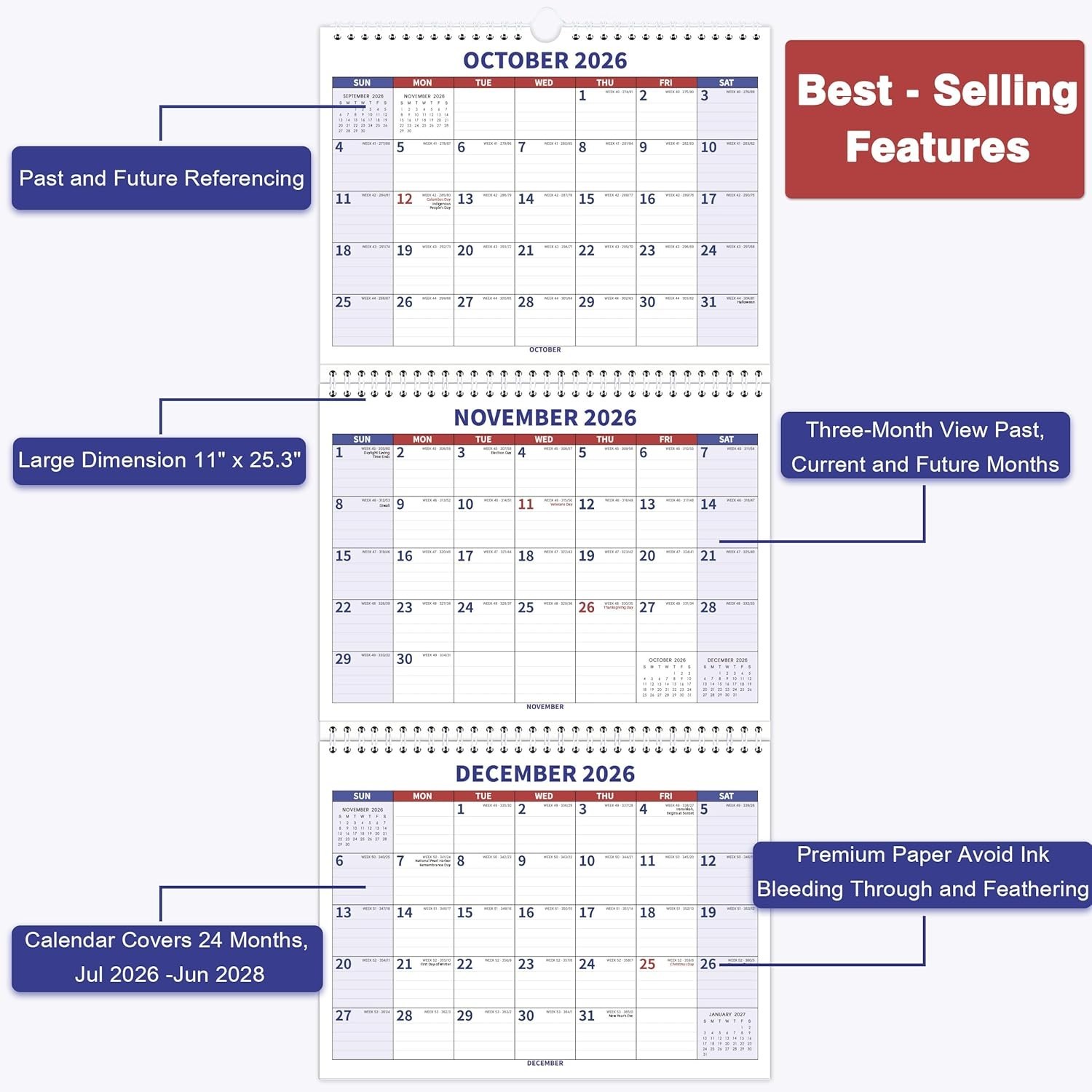 Unicor 2026 Fed Wall Calendar, Qty=2, Individual, Single, Displays 3