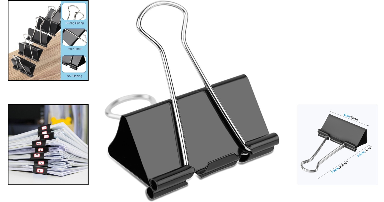 Extra Large Binder Clips – 2 Inch, 40 Pcs Durable Tempered Steel Office Supplies