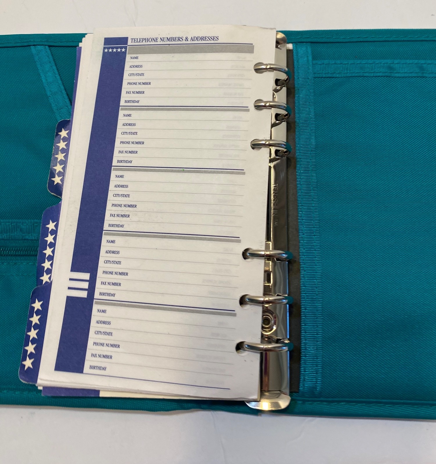 Five Star Planner Agenda Organizer Binder Teal Nylon 7” x 6” Vtg 90s