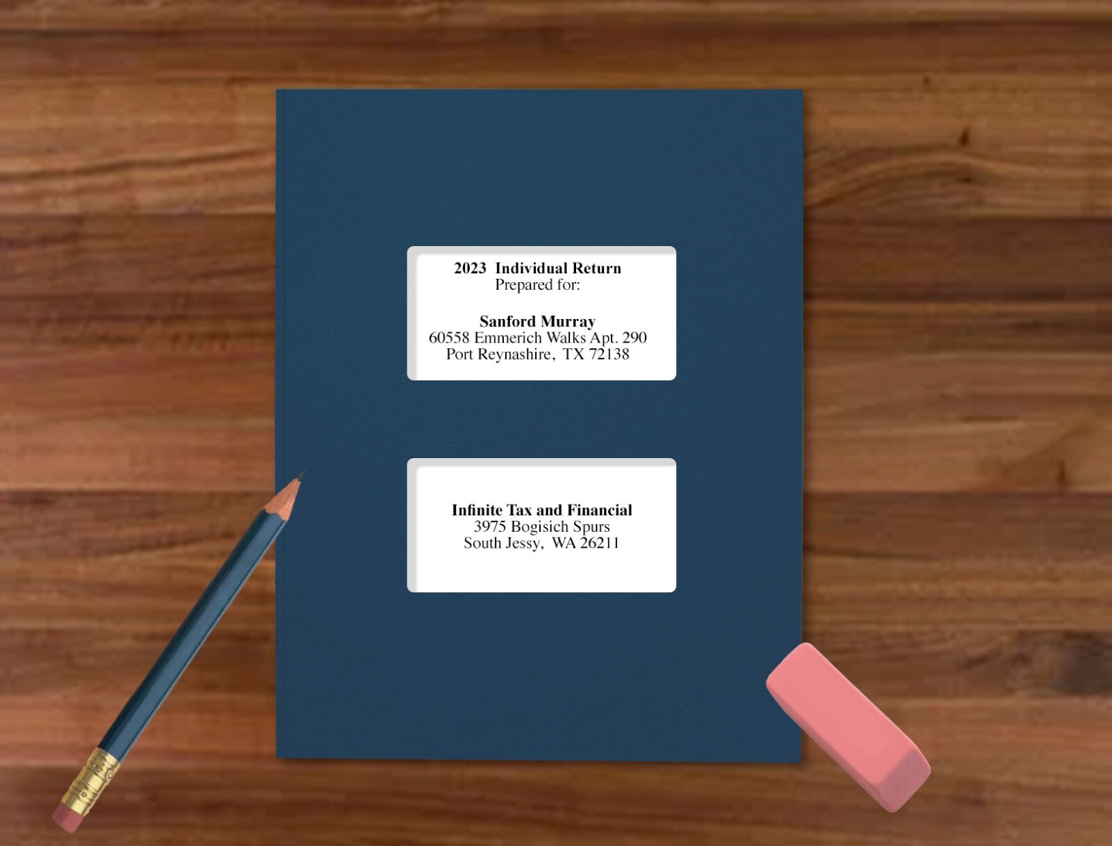 🔥 Double Window Tax Return Folder with 2 Pockets dark blue *Ship Today*
