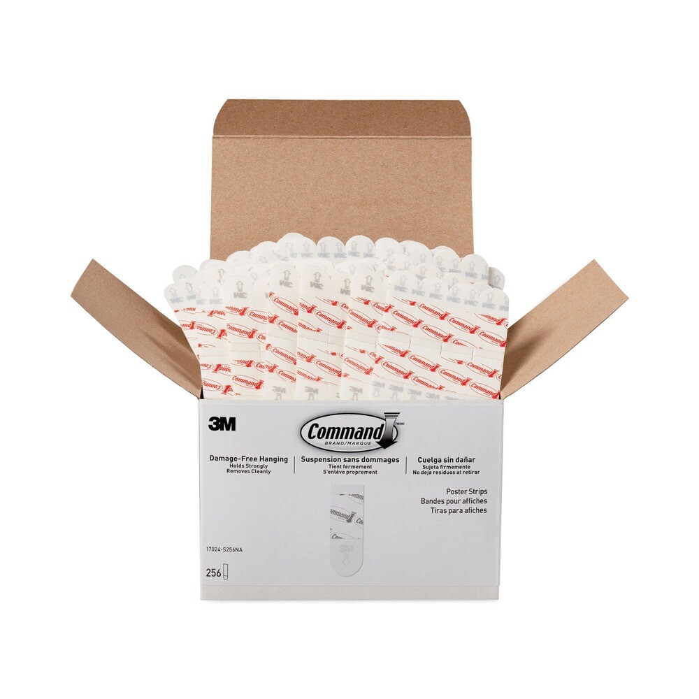 Command 17024S256NA 1.63 x 2.75 Removable Poster Strips – White (256/Pack) New