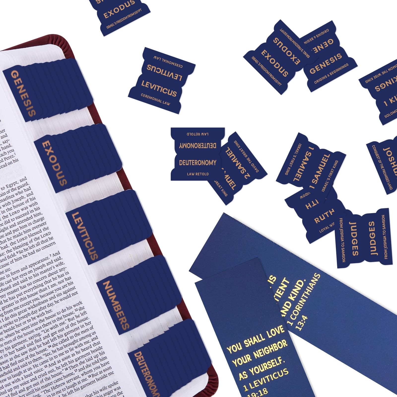 Navy Blue Bible Tabs Men 75 Index Gold Foil Lettering Chapter Summaries