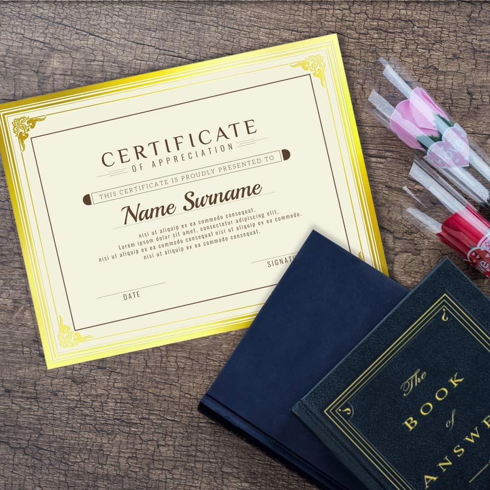 100 Sheets Certificate Papers – Blank Gold Foil Border, Letter Size 8.5×11 fo…