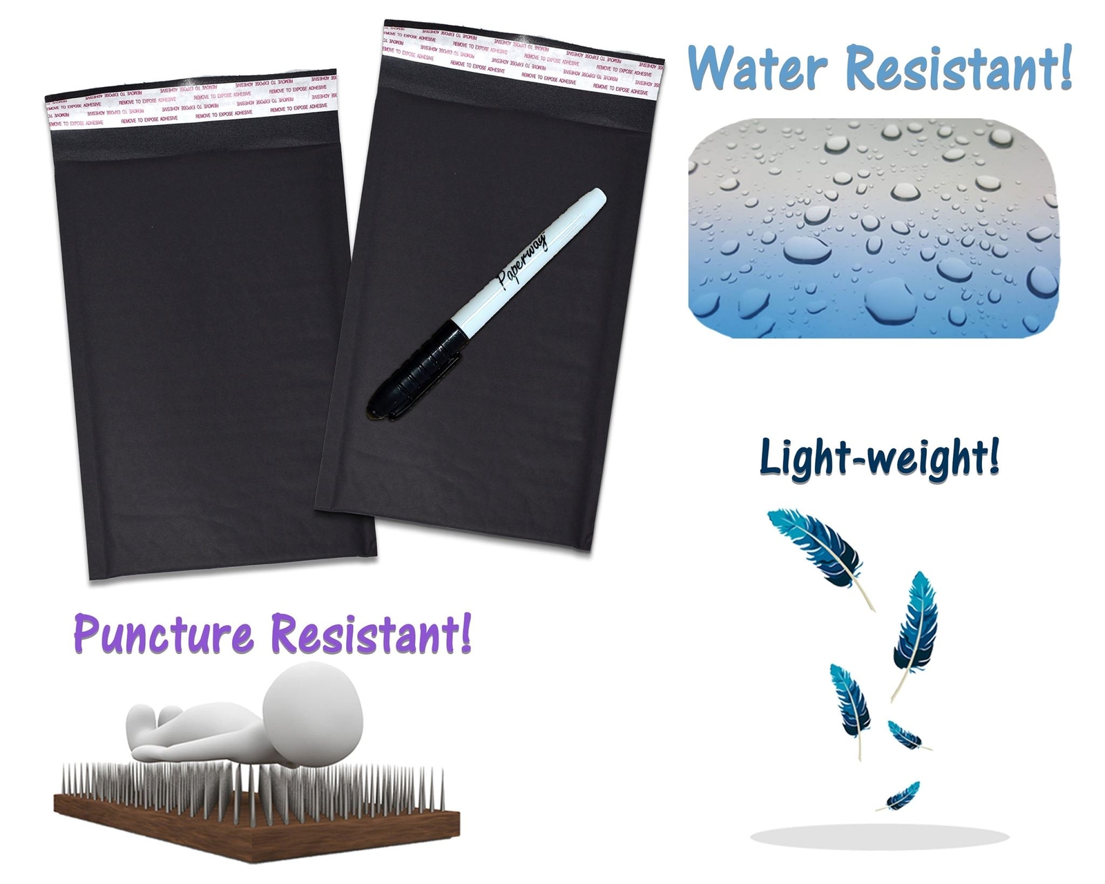 4×8, 6×10, 8×12 Combo! Black Matte Kraft Bubble Mailers! Made from Recycled Pa